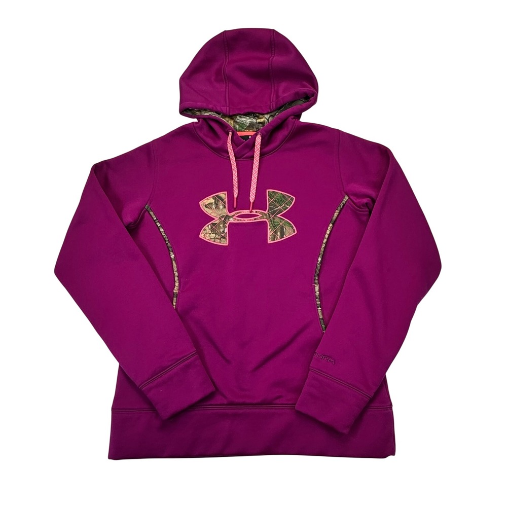 Under Armour Storm Hoodie Womens Small Purple Camo Pullover Loose Fit Sweatshirt